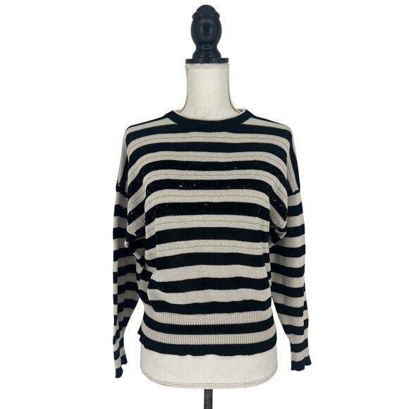 Brunello Cucinelli Wide Striped Crewneck Sequin Embellished Sweater w/ Monili - Picture 2 of 16